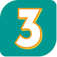 A white number 3 with an orange outline is centered on a teal rounded square background.