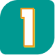A bold white number 1 with a yellow outline is centered on a rounded teal square background.