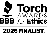 BBB Torch Awards for Ethics 2026 Finalist logo, featuring a torch symbol and bold text for the award title and year.